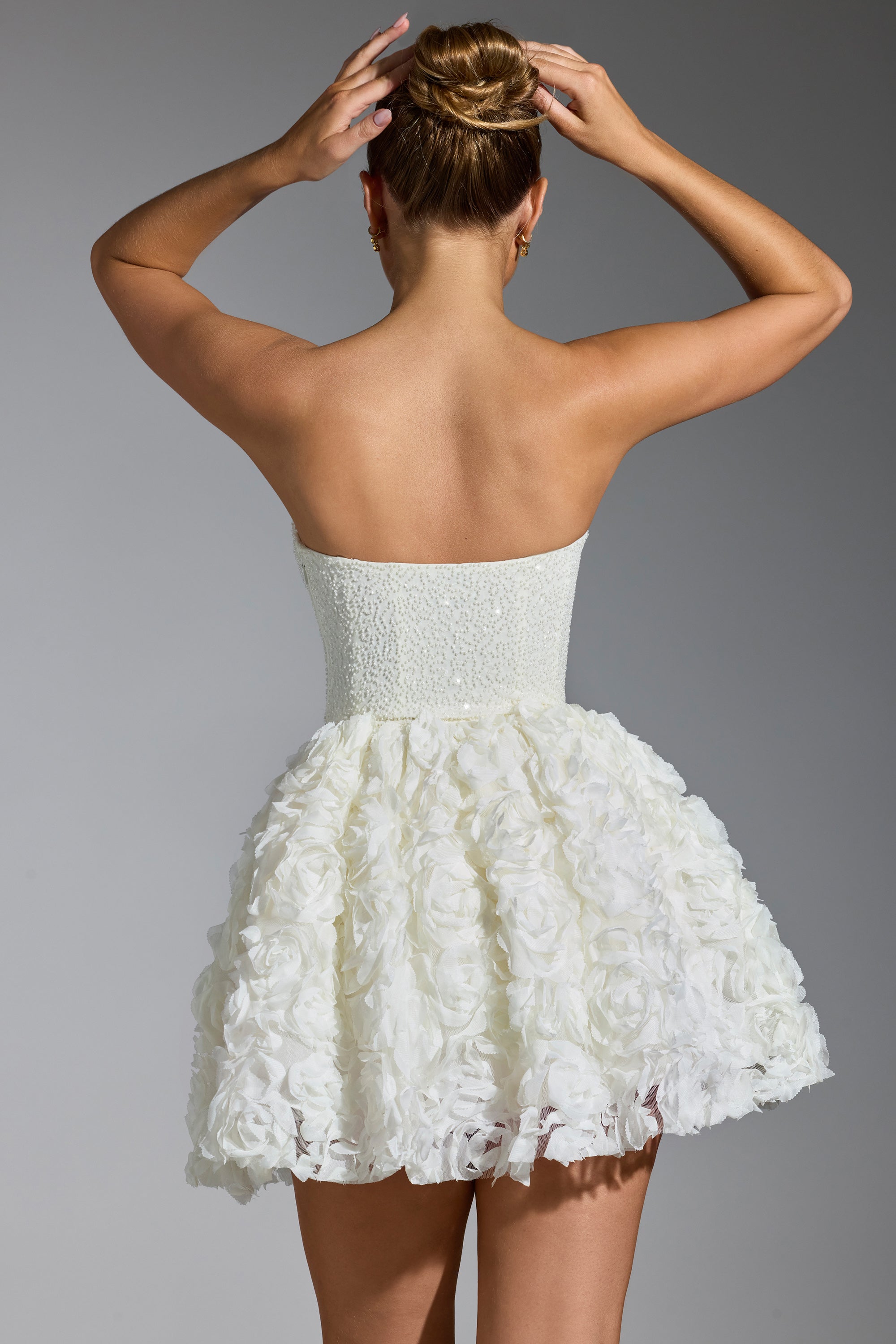 Evanthe-Embellished Floral-Appliqué Lace-Up Mini Dress in White