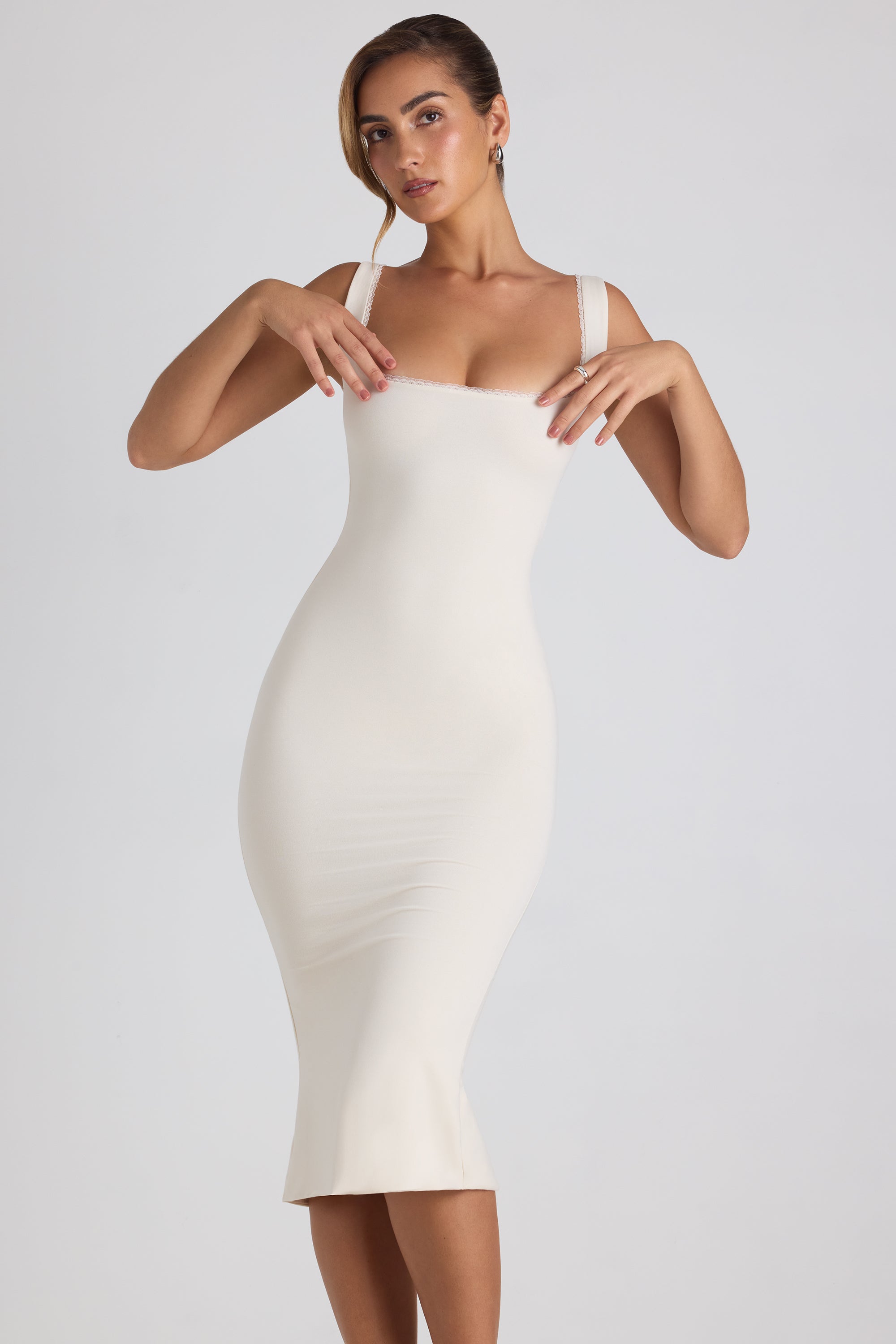 Navi-Modal Lace-Trim Midaxi Dress in Ivory