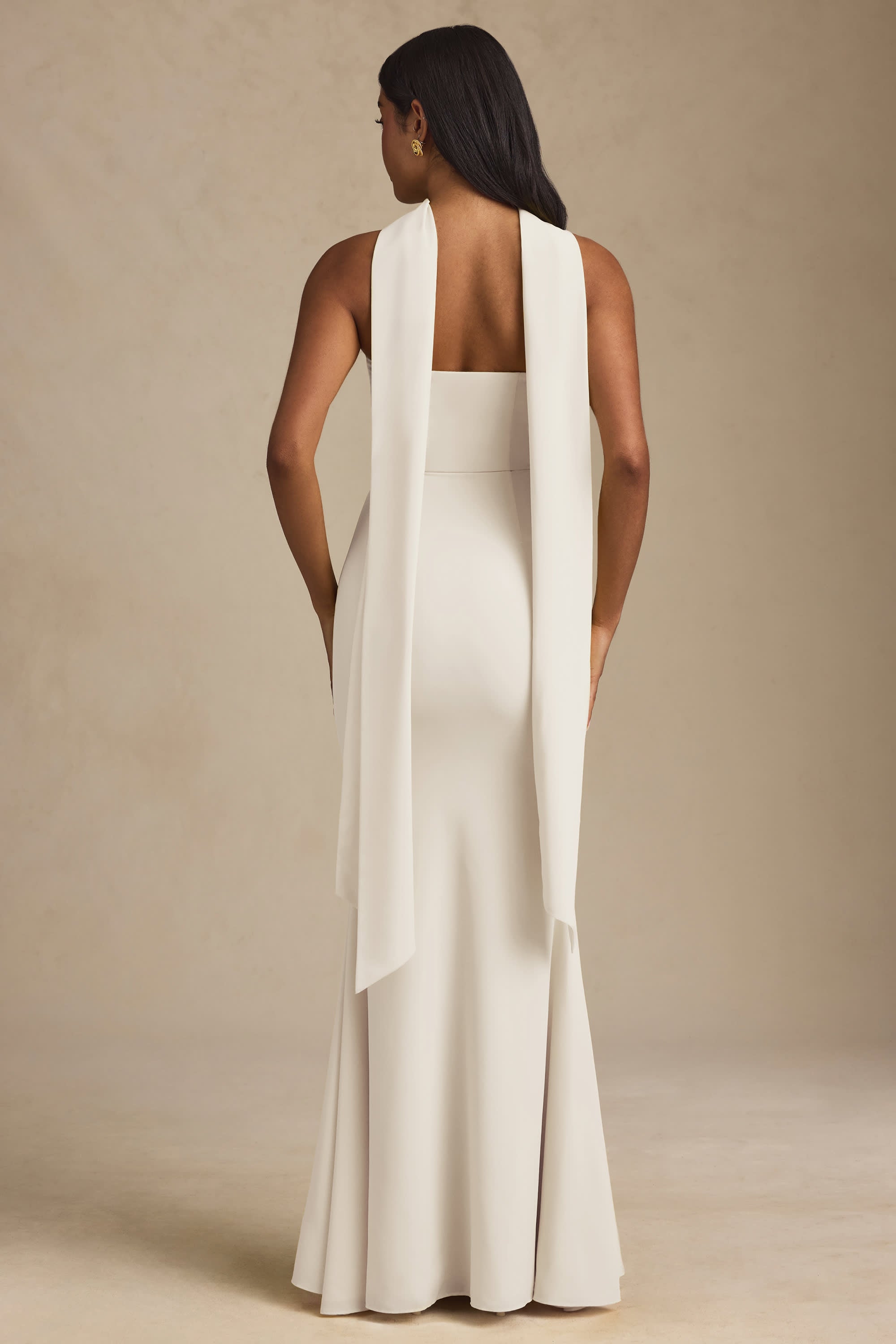 Imogene-Scarf-Detail Strapless Gown in Ivory
