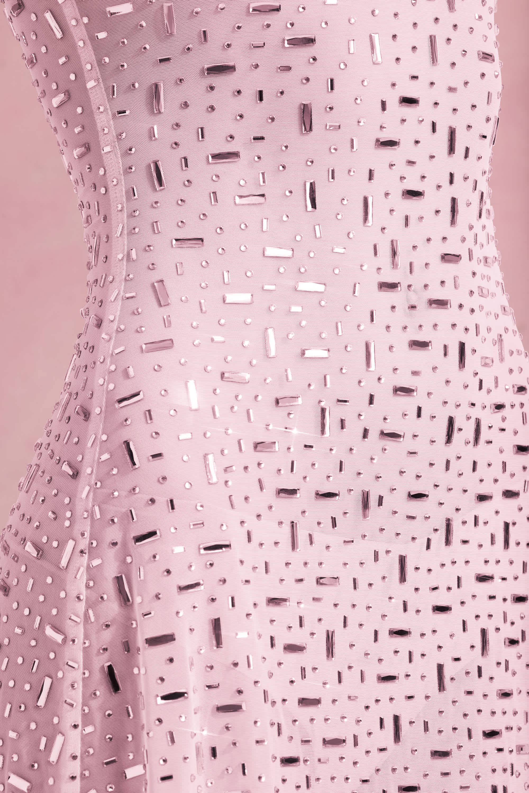 Averie-Sheer Embellished Square-Neck Mini Dress in Pink