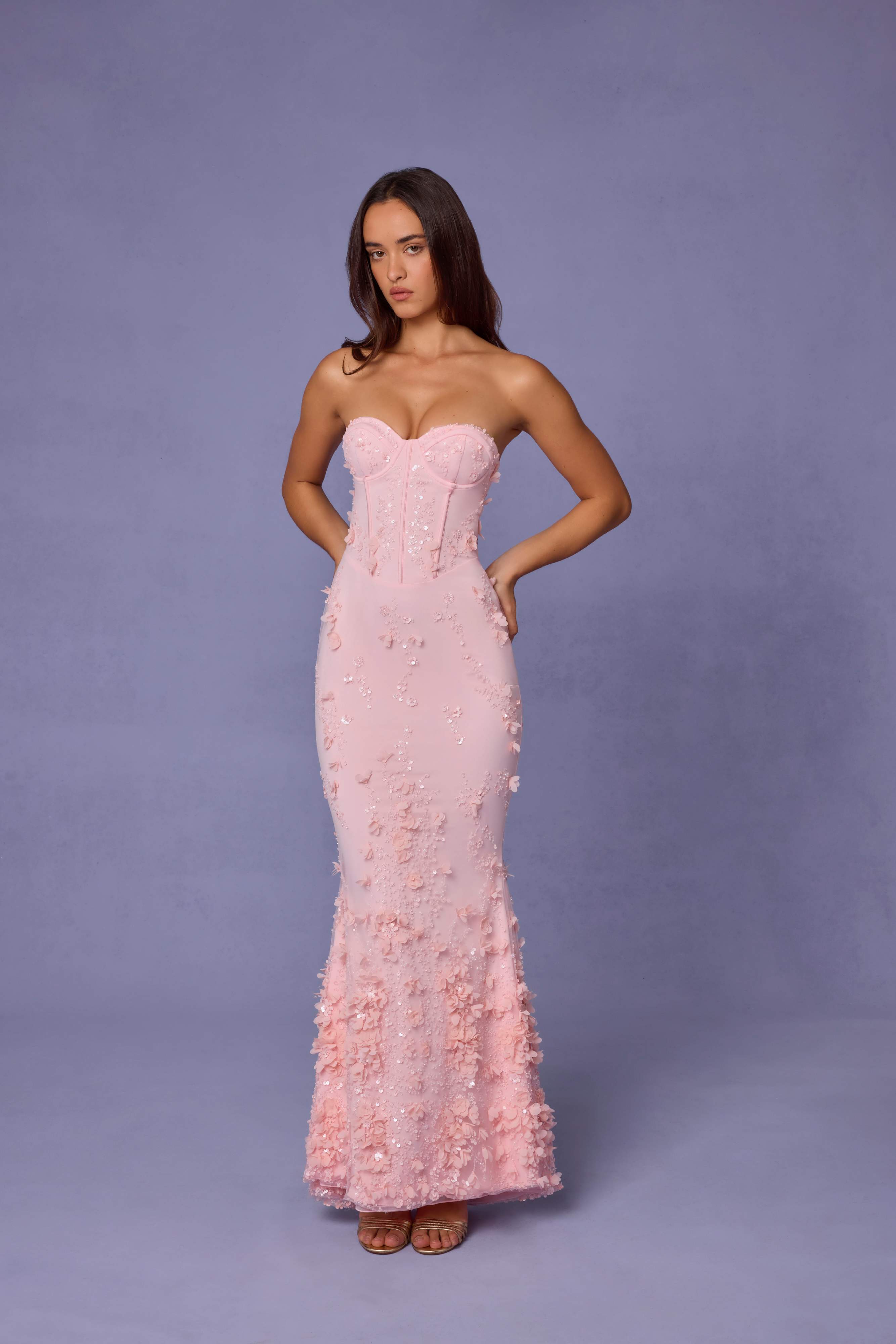 Amal-Lace-Up Corset Maxi Dress in Soft Pink
