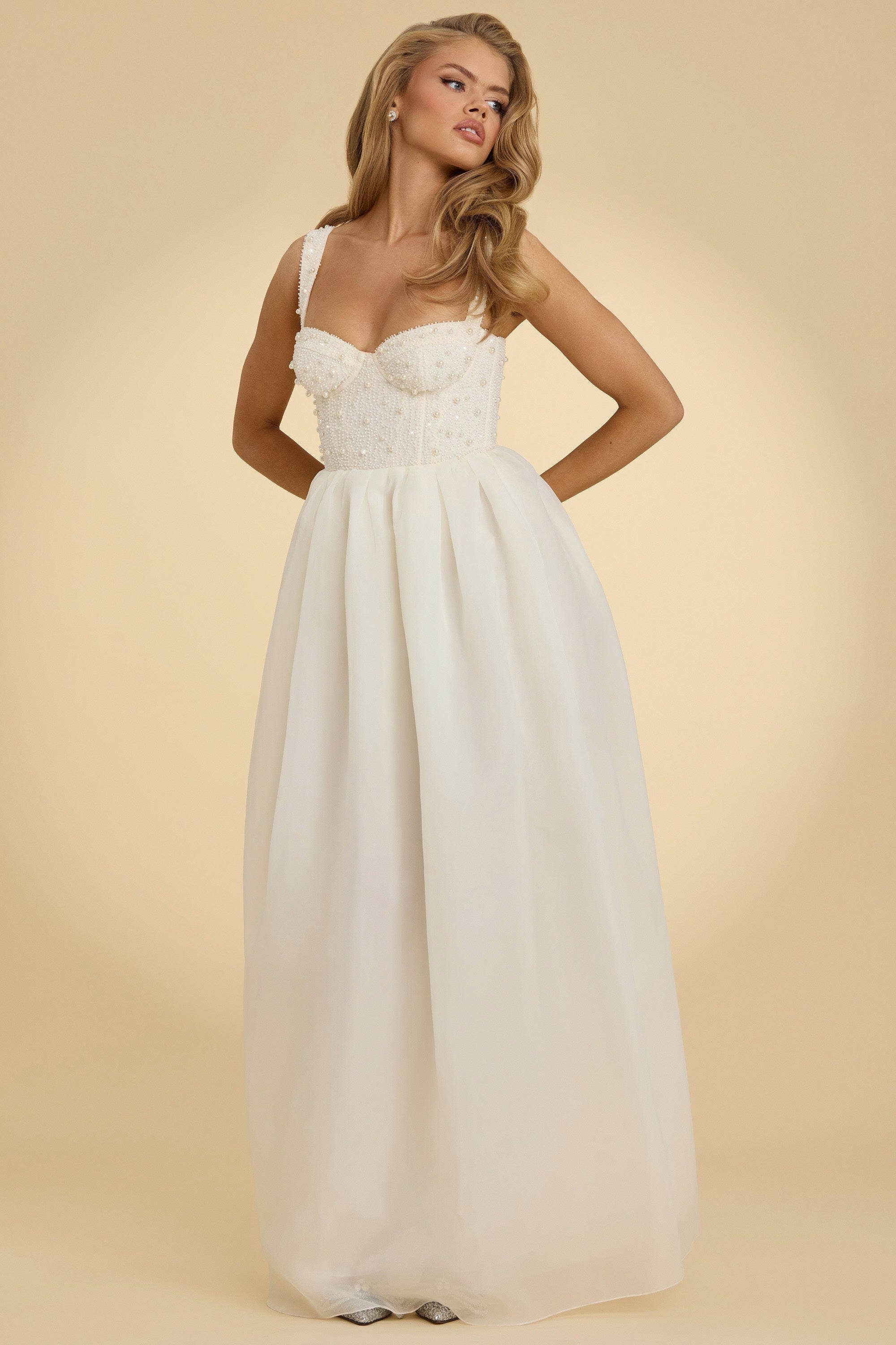 Delancey-Embellished Corset Gown in White