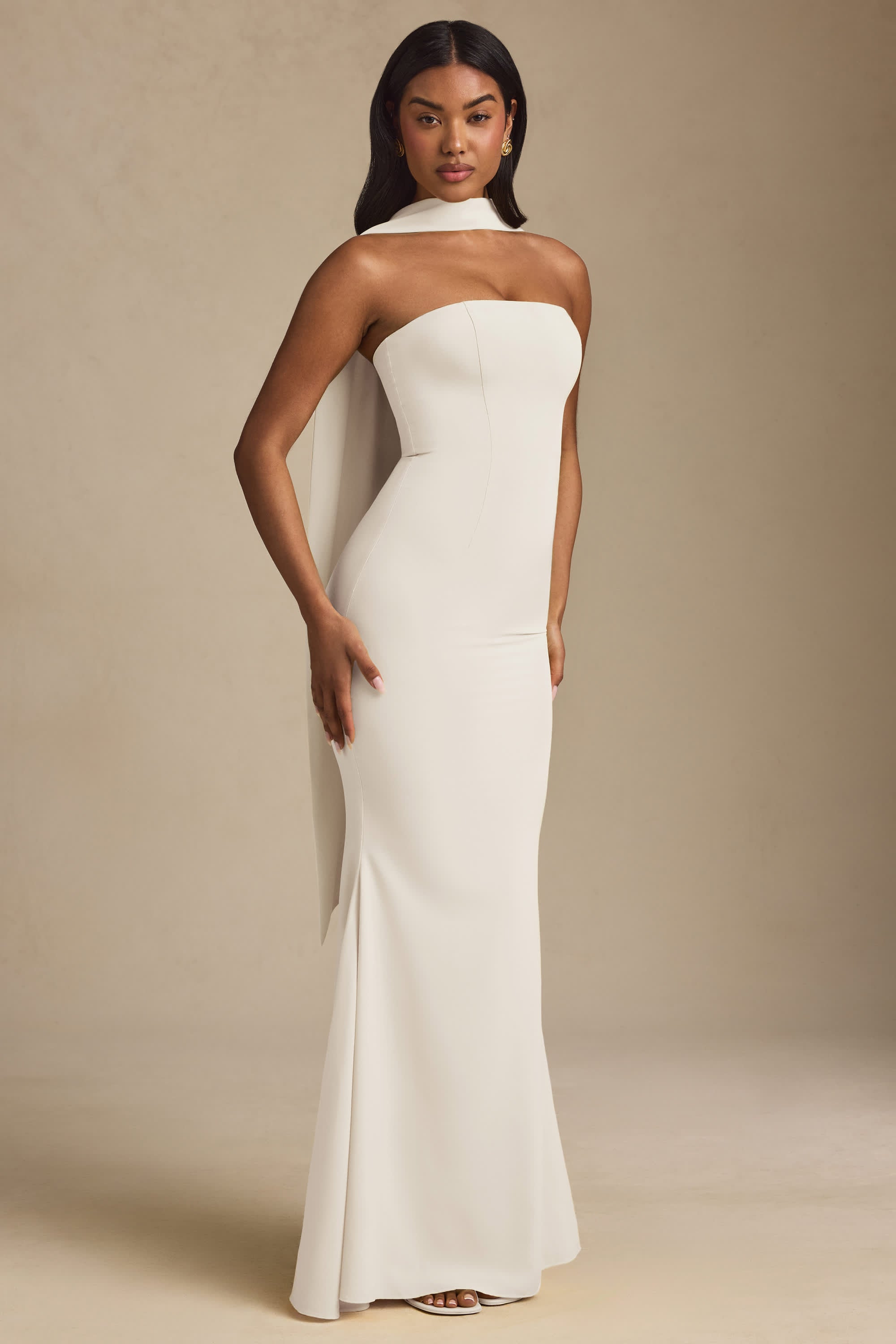Imogene-Scarf-Detail Strapless Gown in Ivory