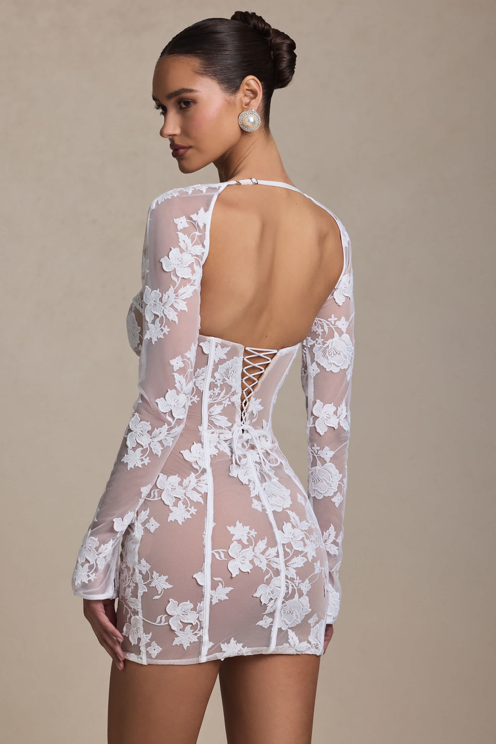 Andreia-Lace-Detail Corset Mini Dress in White