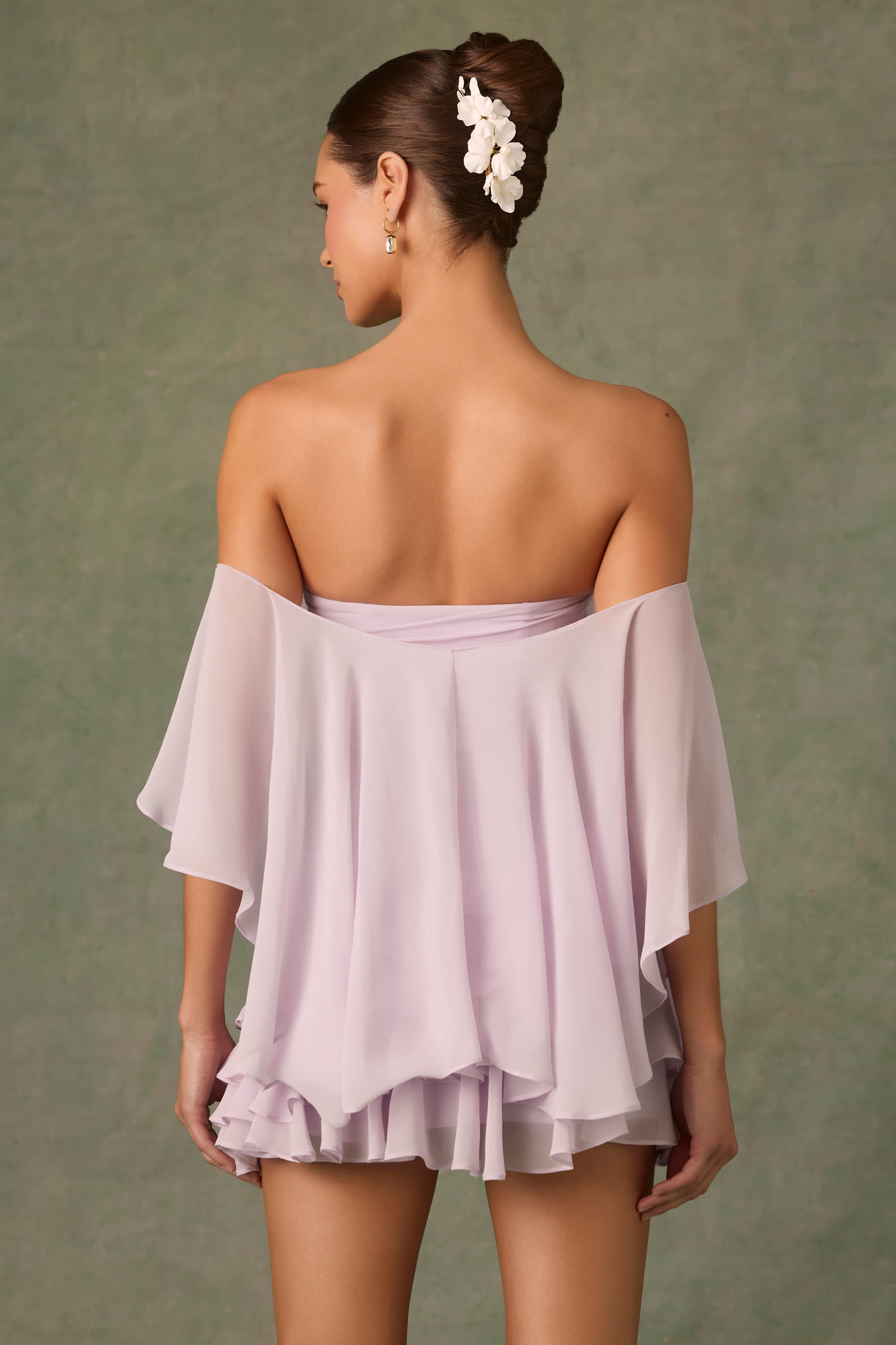 Birdie-Off-Shoulder Ruffled Mini Dress in Lilac