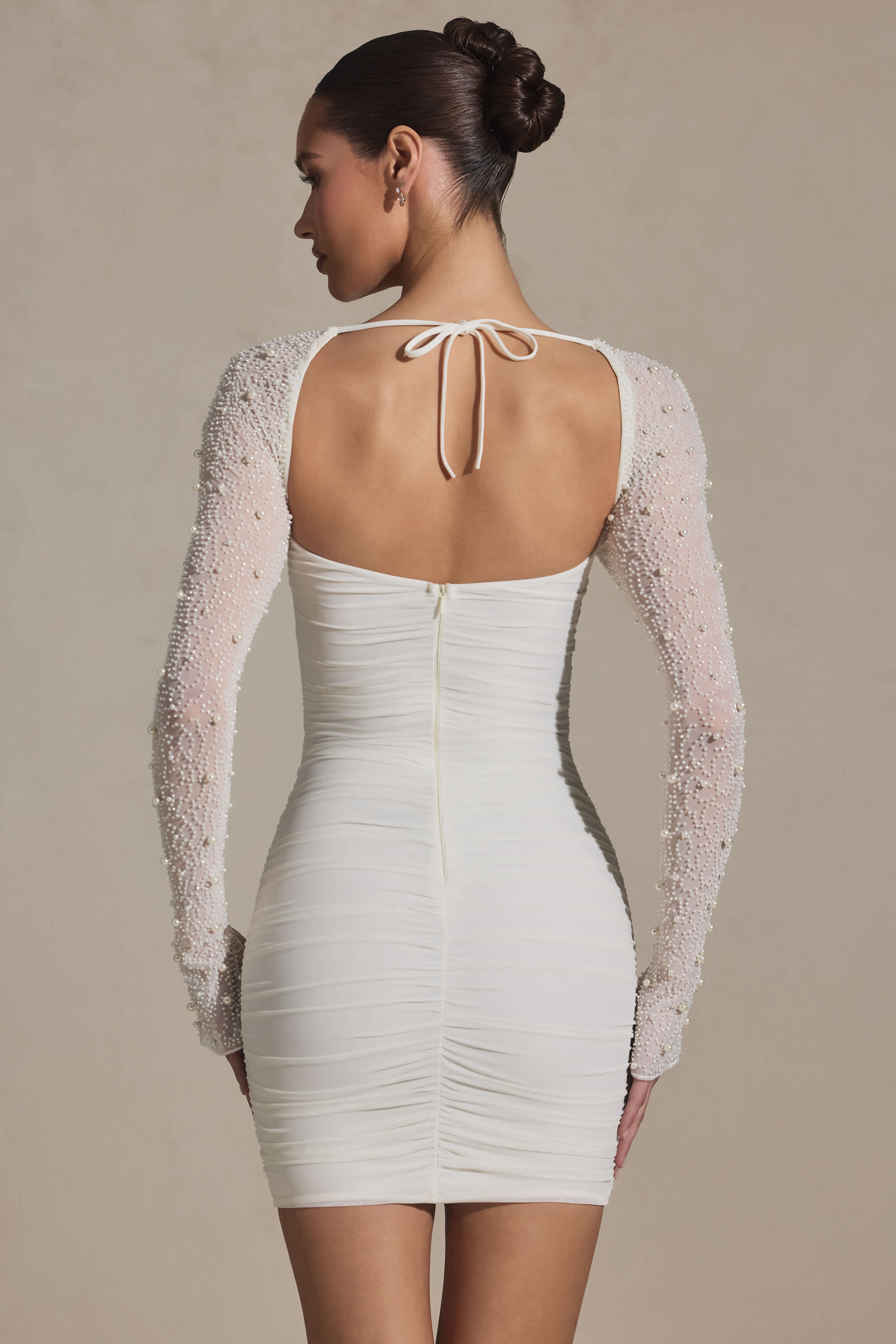 St Germain-Embellished Long-Sleeve Mini Dress in White