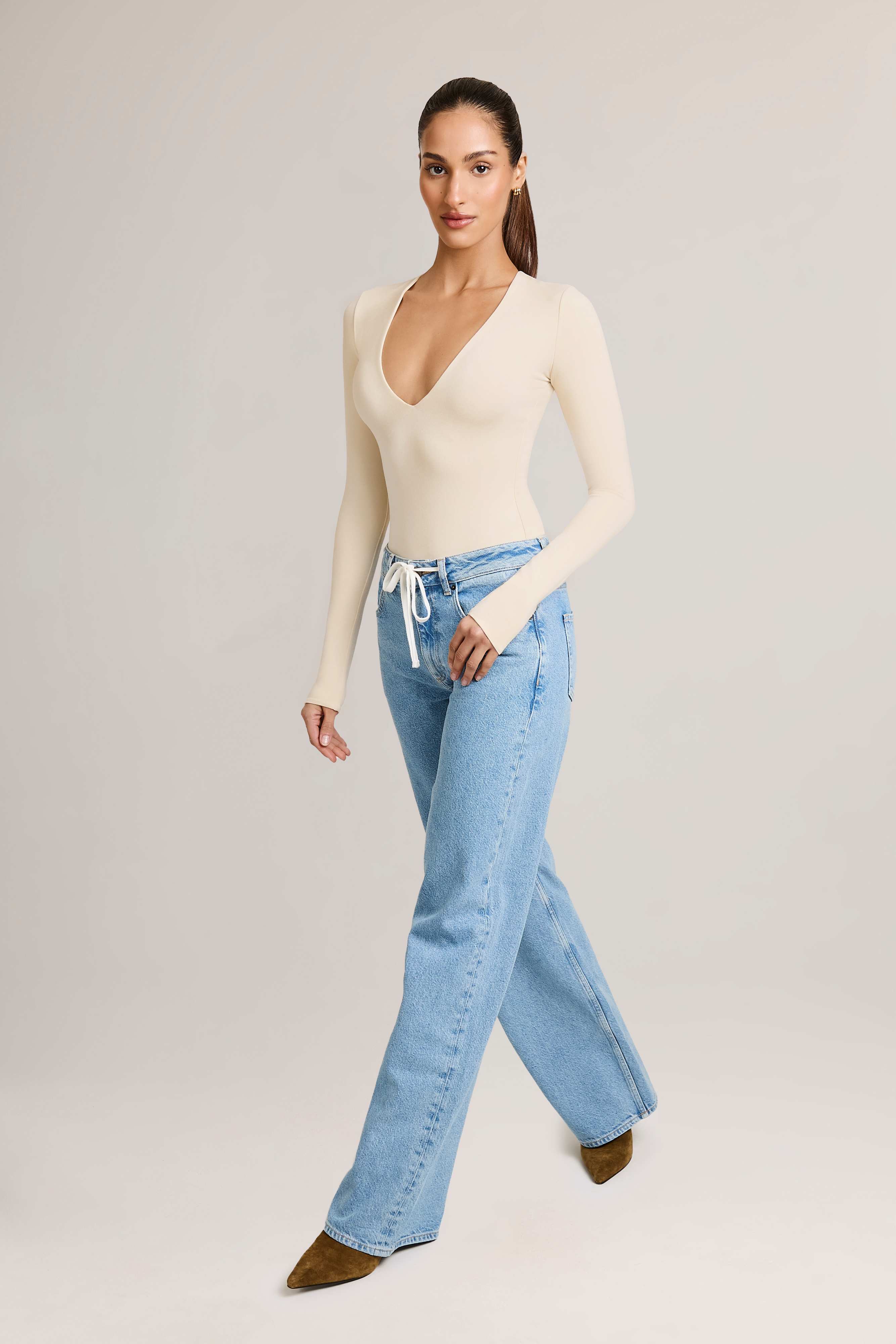 Faedra-Drawstring Straight-Leg Jeans in Light Wash