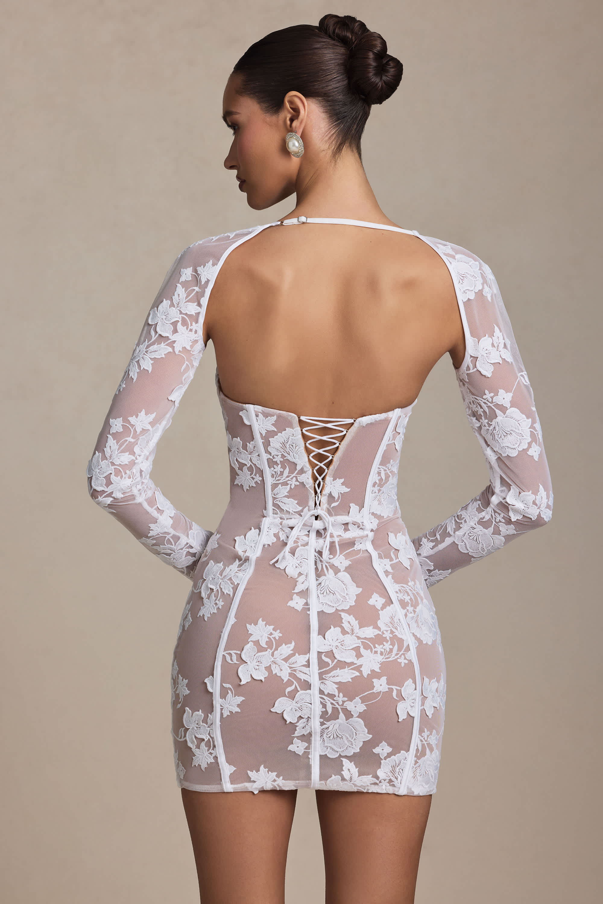 Andreia-Lace-Detail Corset Mini Dress in White
