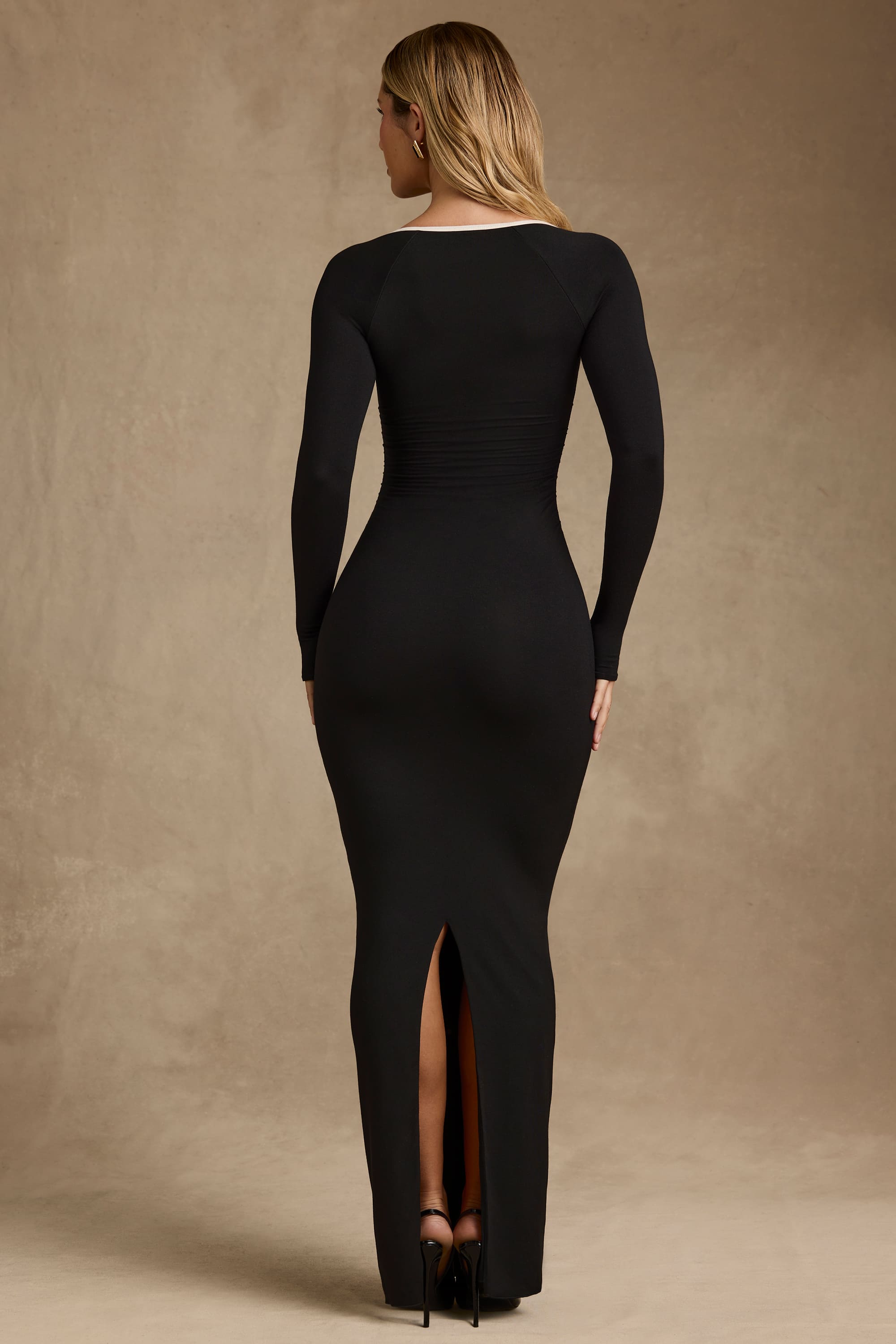 Ginette-Modal Contrast-Trim Maxi Dress in Black