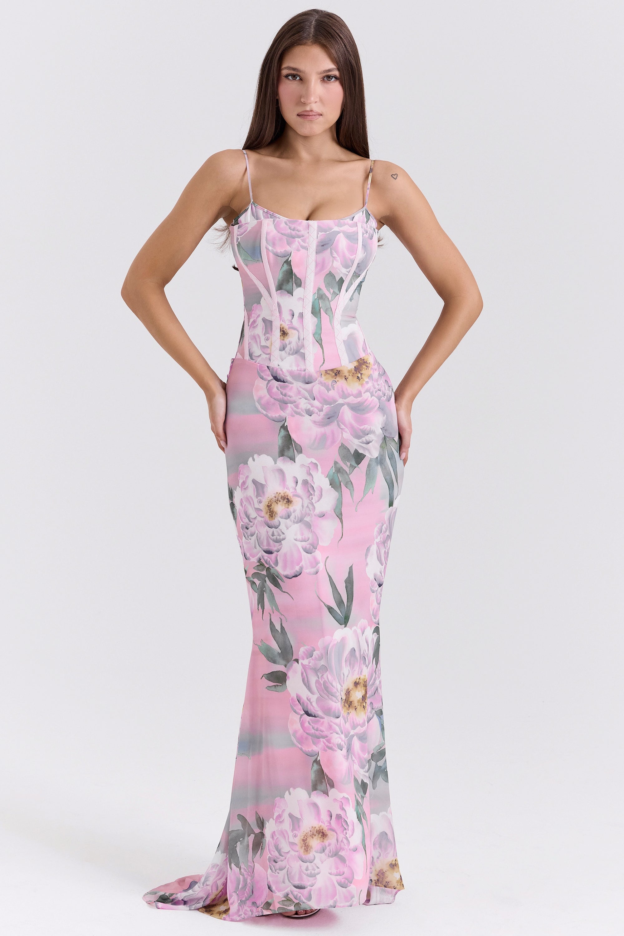 Antonina-Pink Floral Corset Maxi Dress