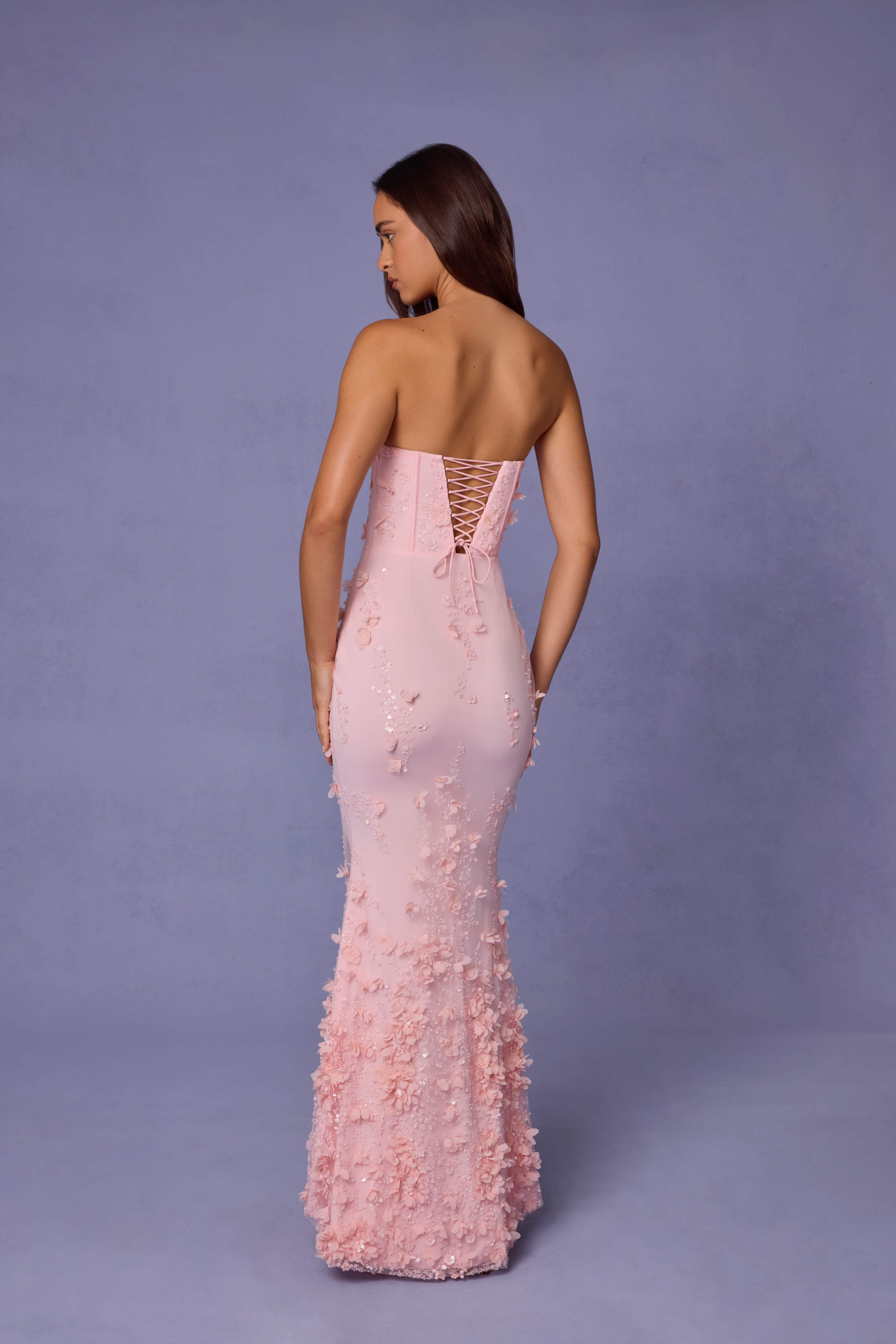Amal-Lace-Up Corset Maxi Dress in Soft Pink