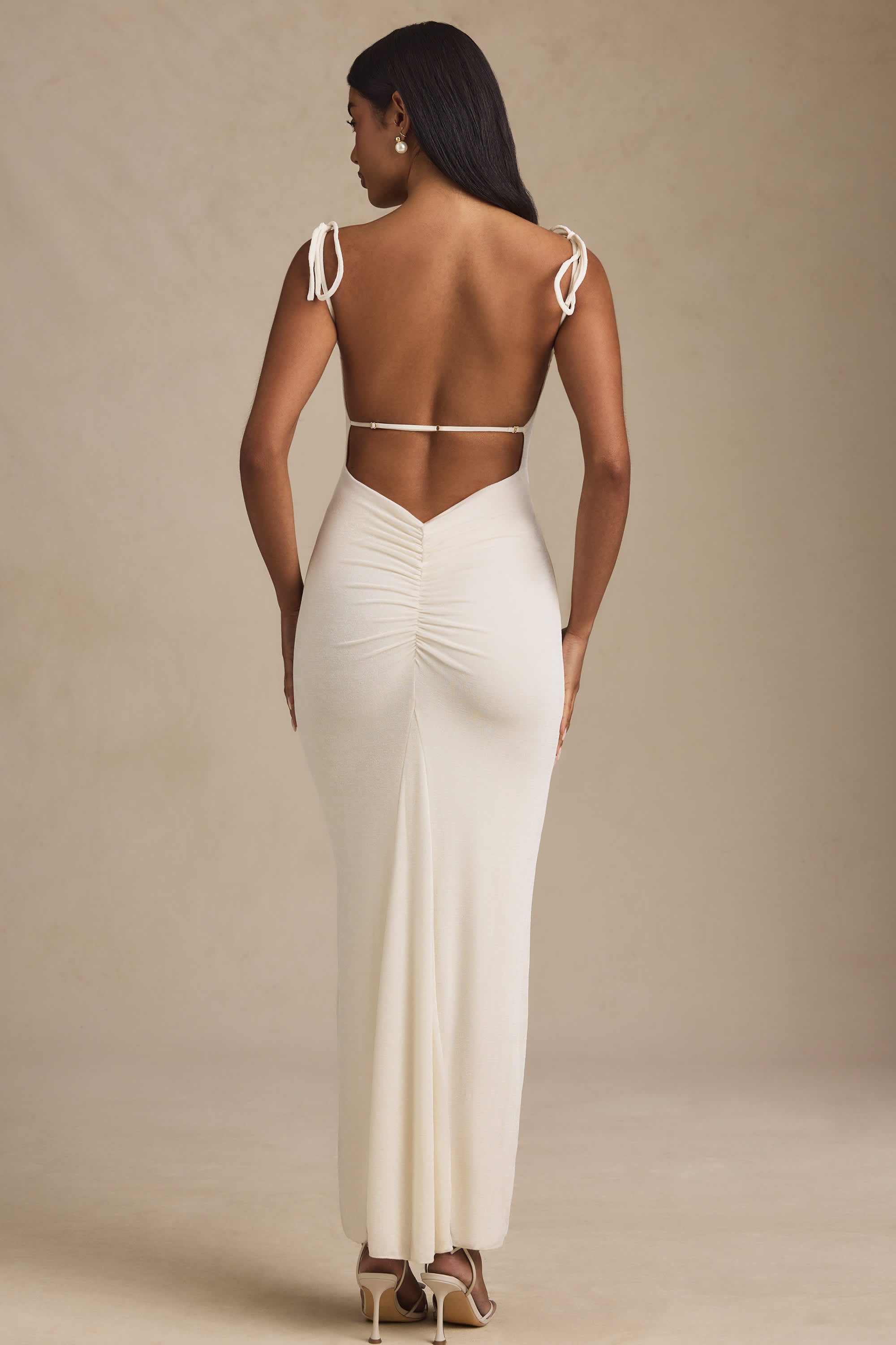 Noelia-Textured Jersey Backless Maxi Dress in Ivory
