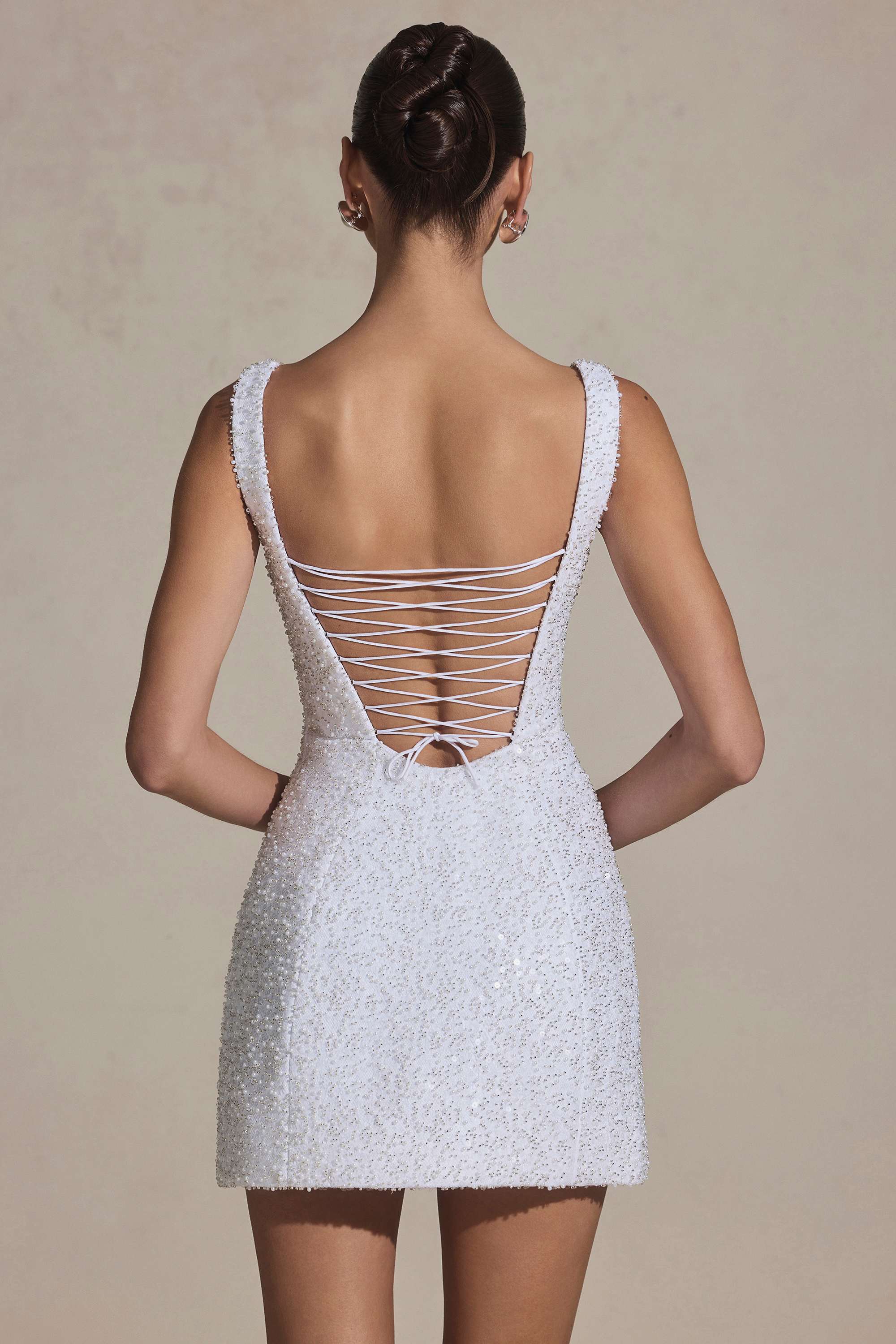 Dominique-Embellished Structured A-Line Mini Dress in White