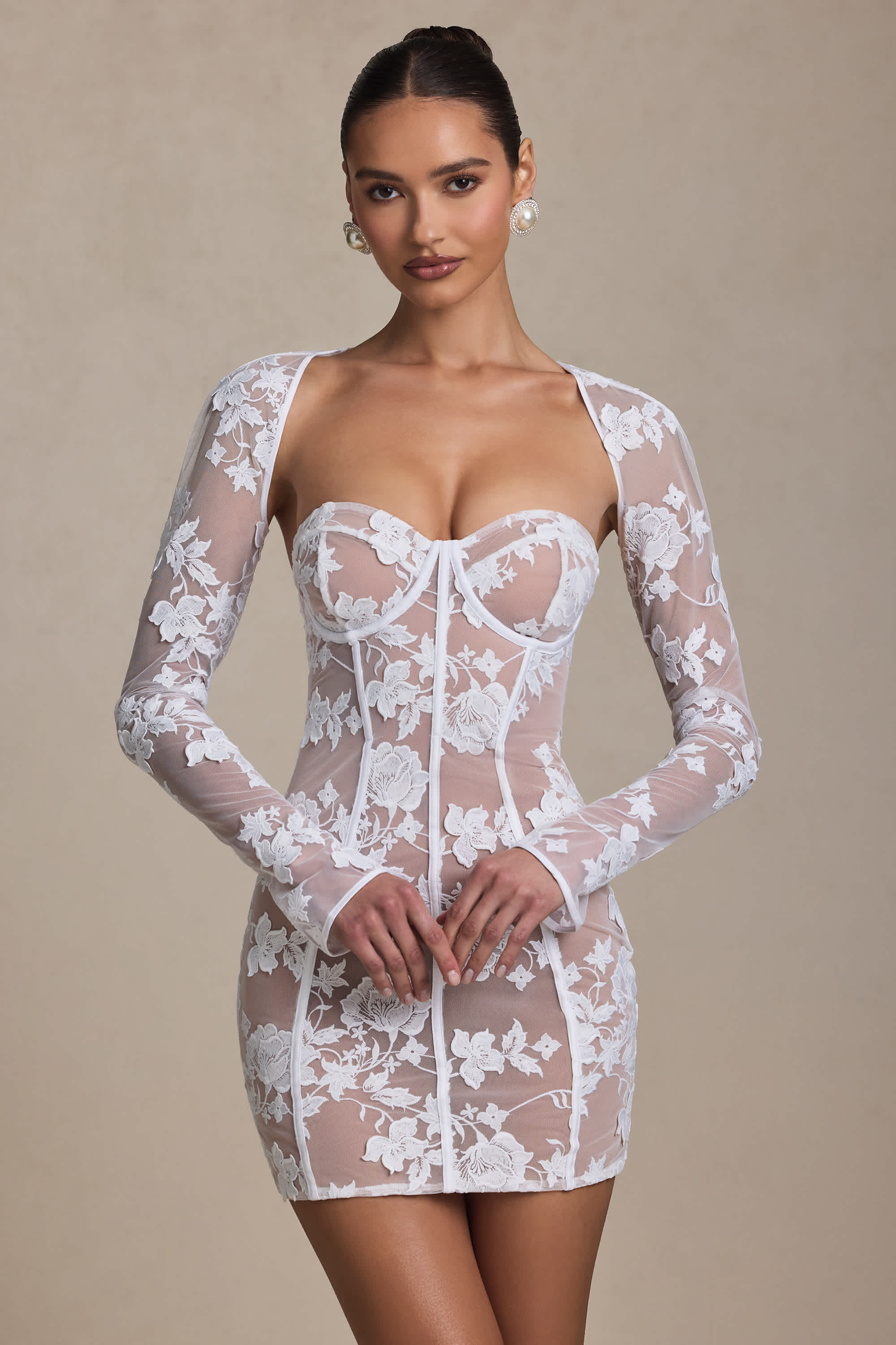Andreia-Lace-Detail Corset Mini Dress in White