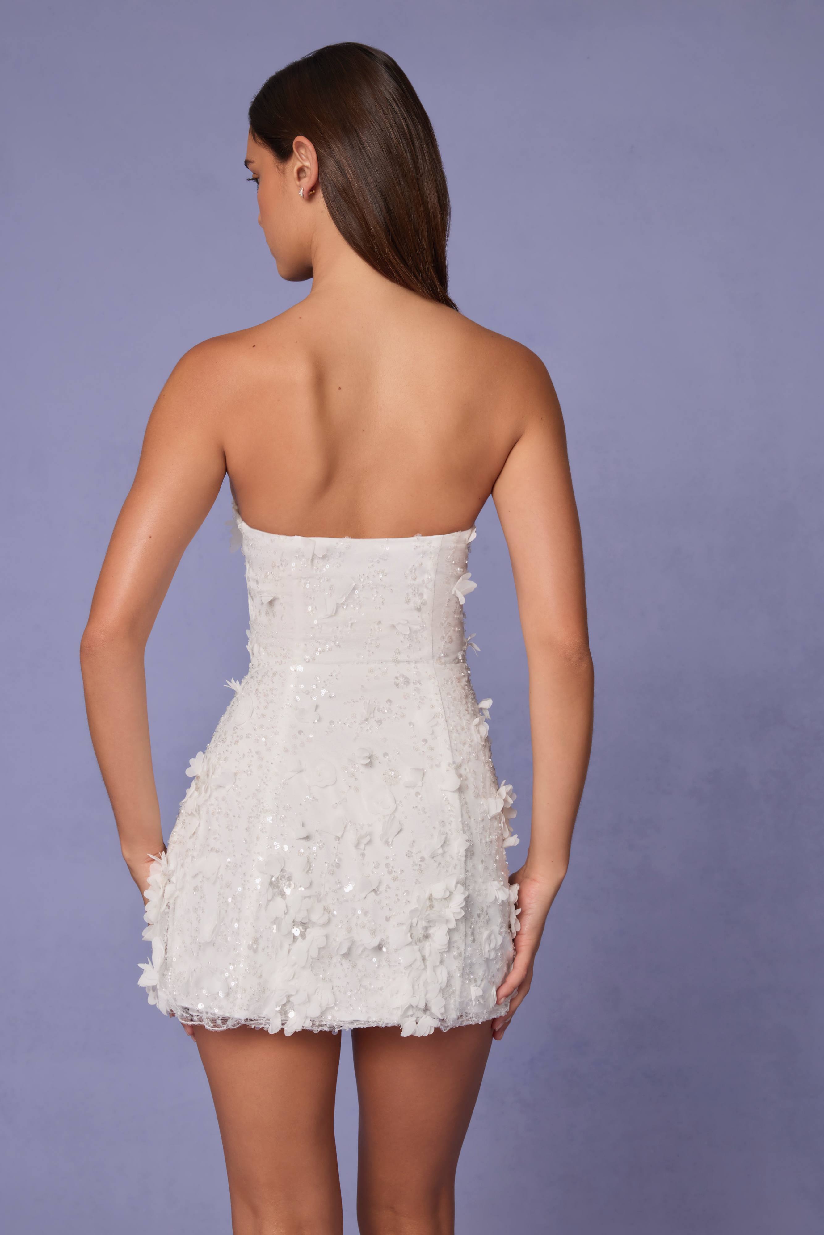 Edita-Embellished Bandeau A-line Mini Dress in White