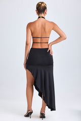 Manami-Asymmetric Cut-Out Halterneck Midaxi Dress in Black