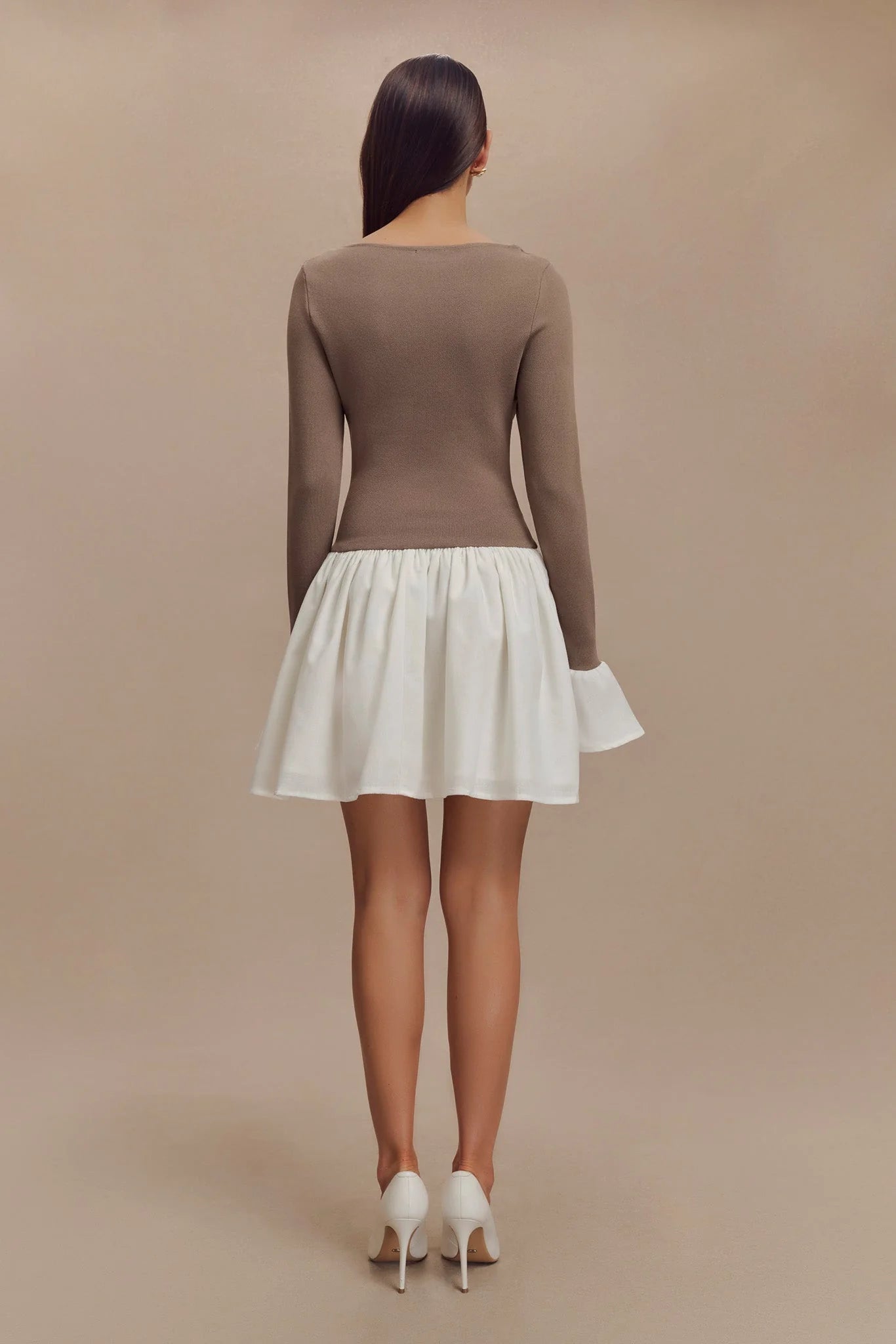 Sansa Knit And Linen Mini Dress - Smoke & Ivory