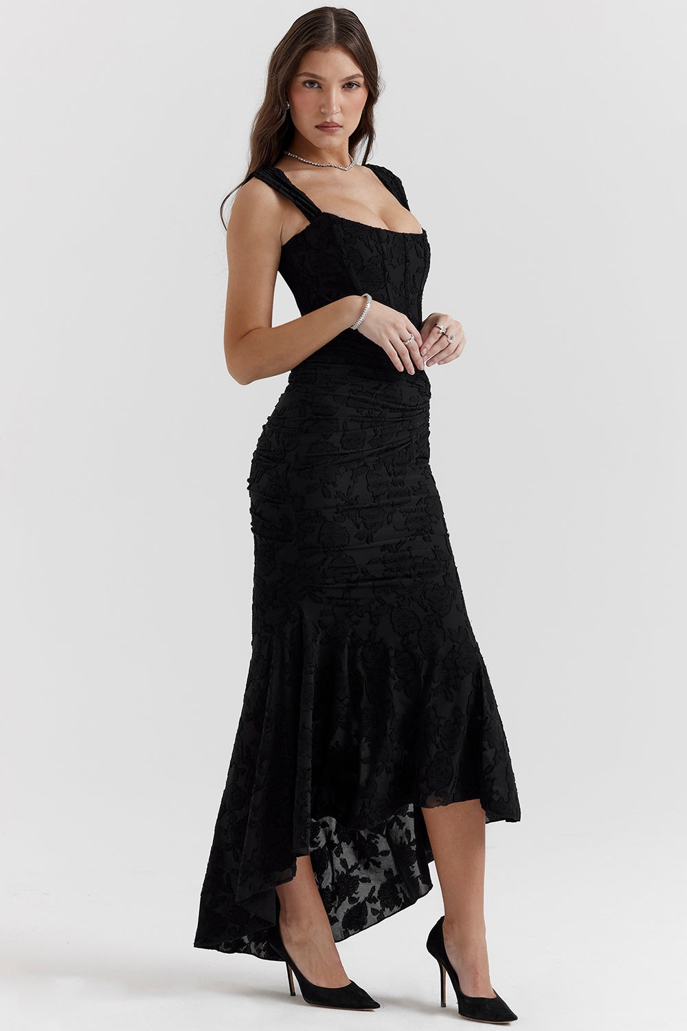 Cesca-Black Floral Maxi Dress