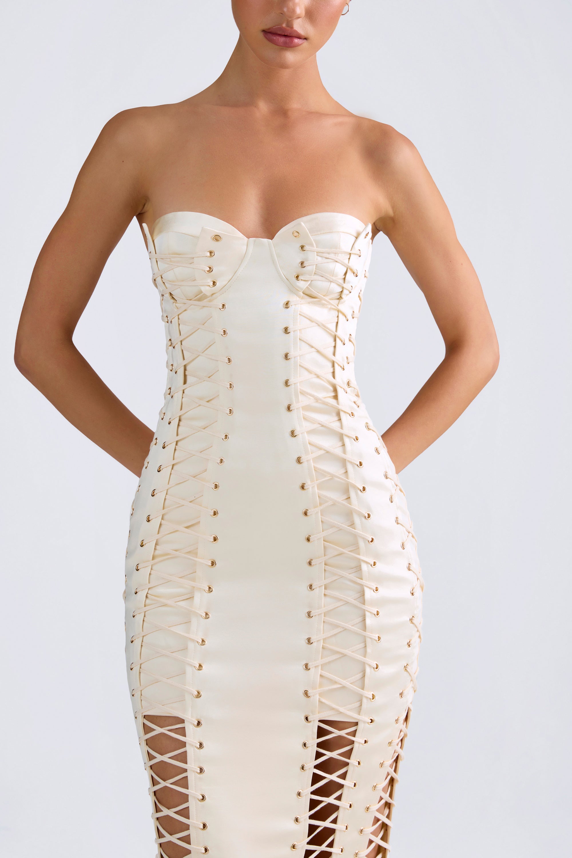 Callidora-Lace-Up Corset Gown in Ivory
