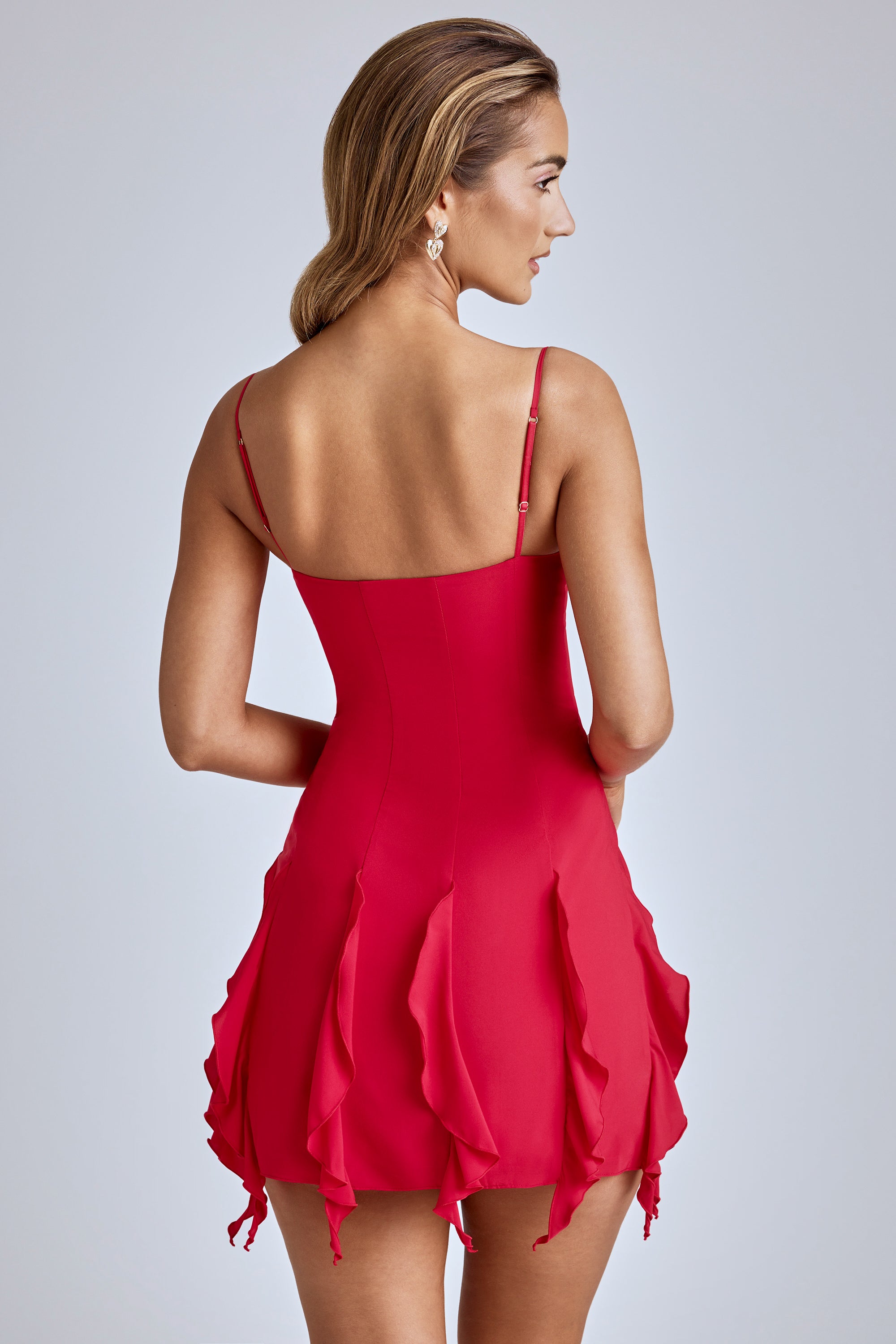 Piera-Ruffle Mini Dress in Cherry Red