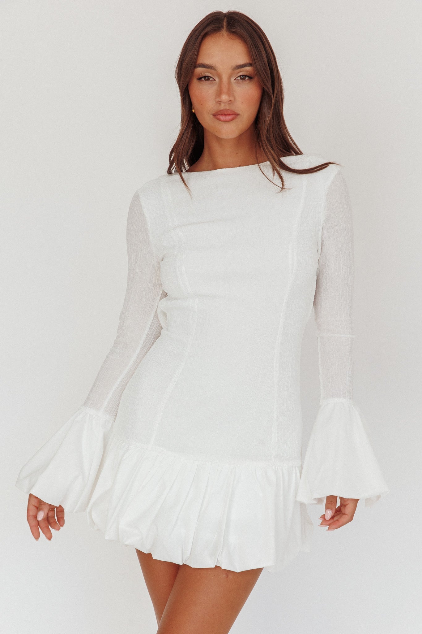 Promise Bubble Hem Open Back Mini Dress White