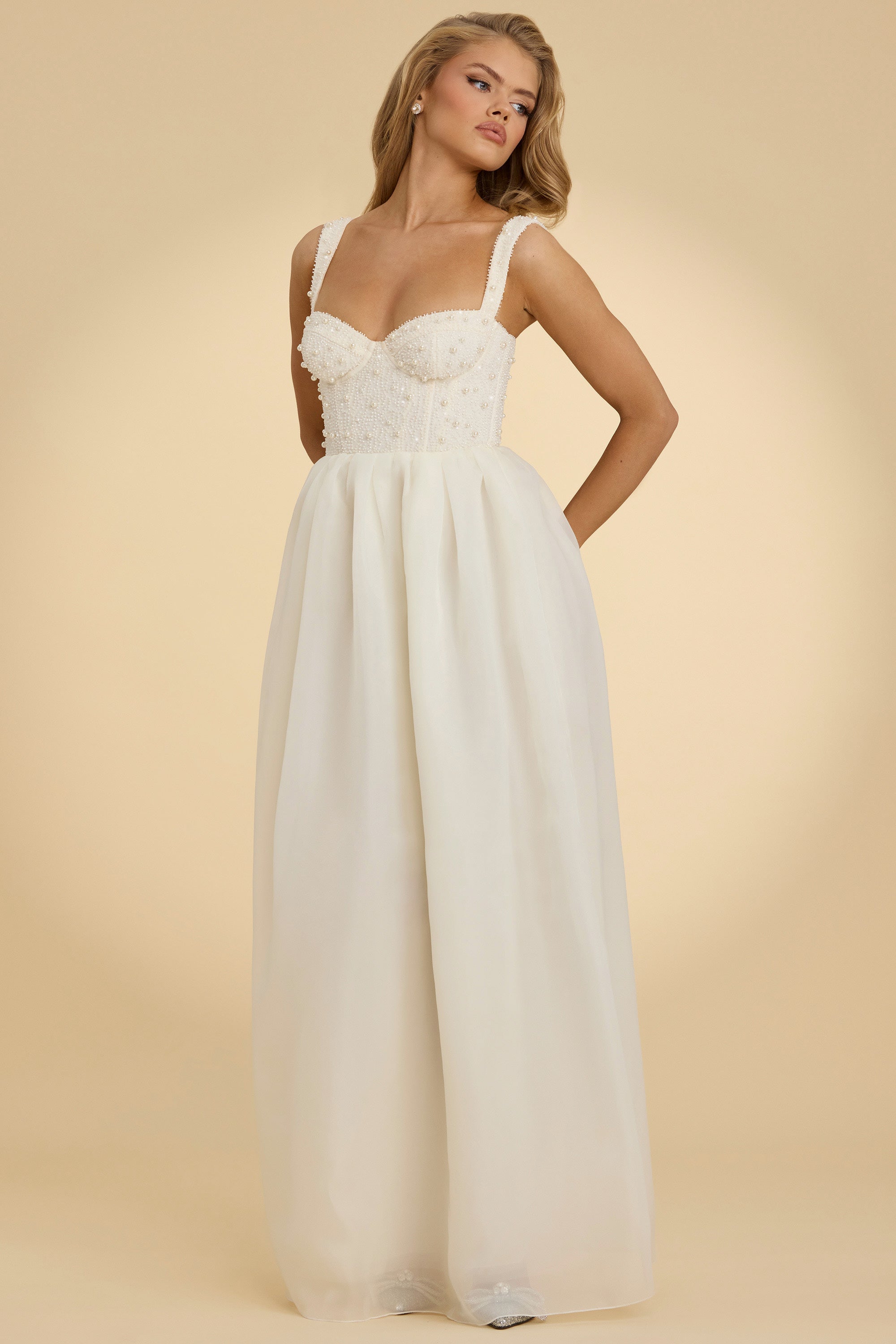 Delancey-Embellished Corset Gown in White